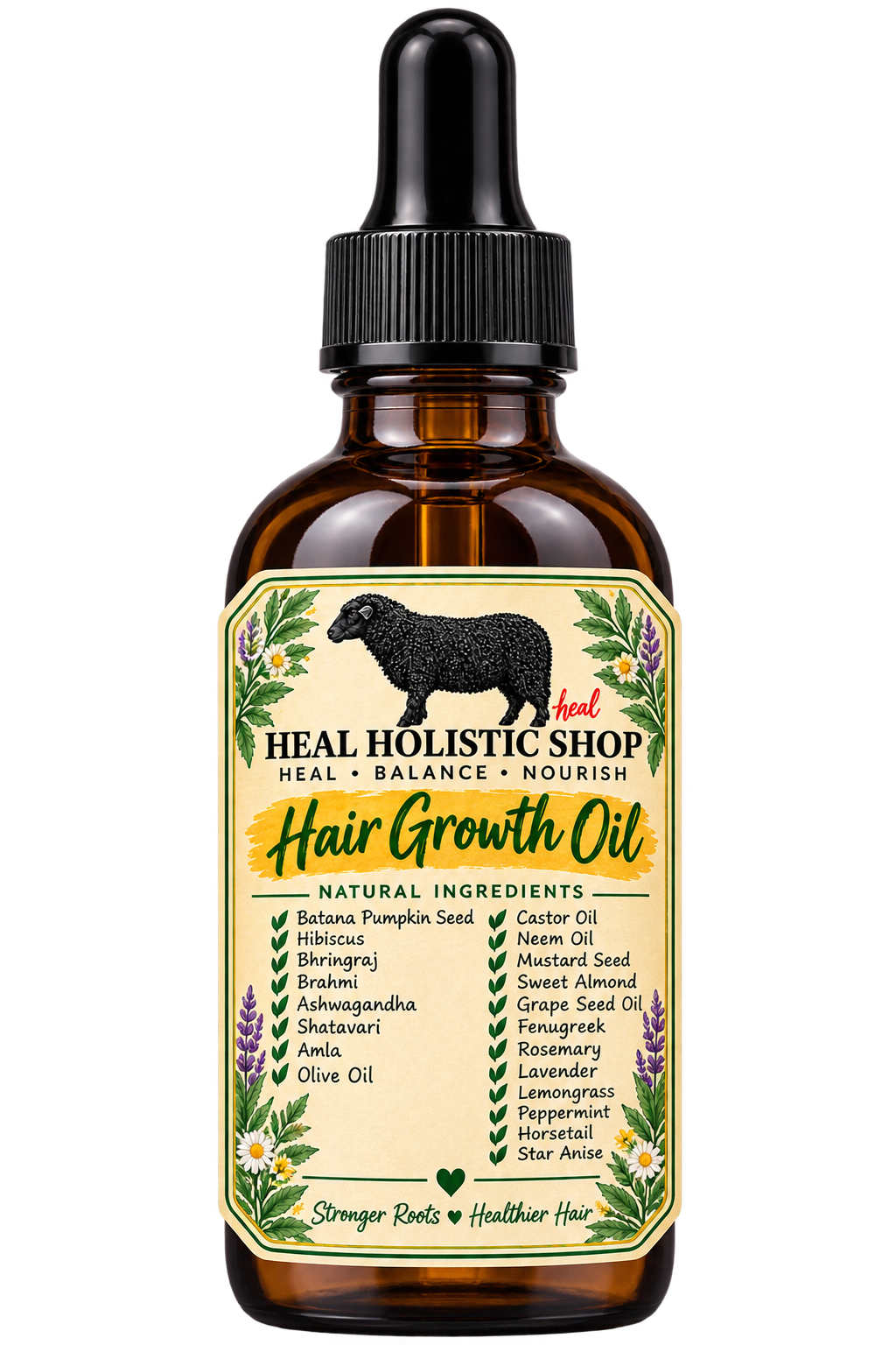 Hair Growth Oil bottle with natural ingredients label
